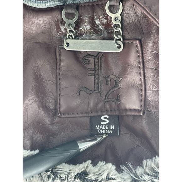 L2 Burgundy Faux Leather Faux Fur Lined Full Zip Moto Jacket Women's Size Small - Picture 7 of 7